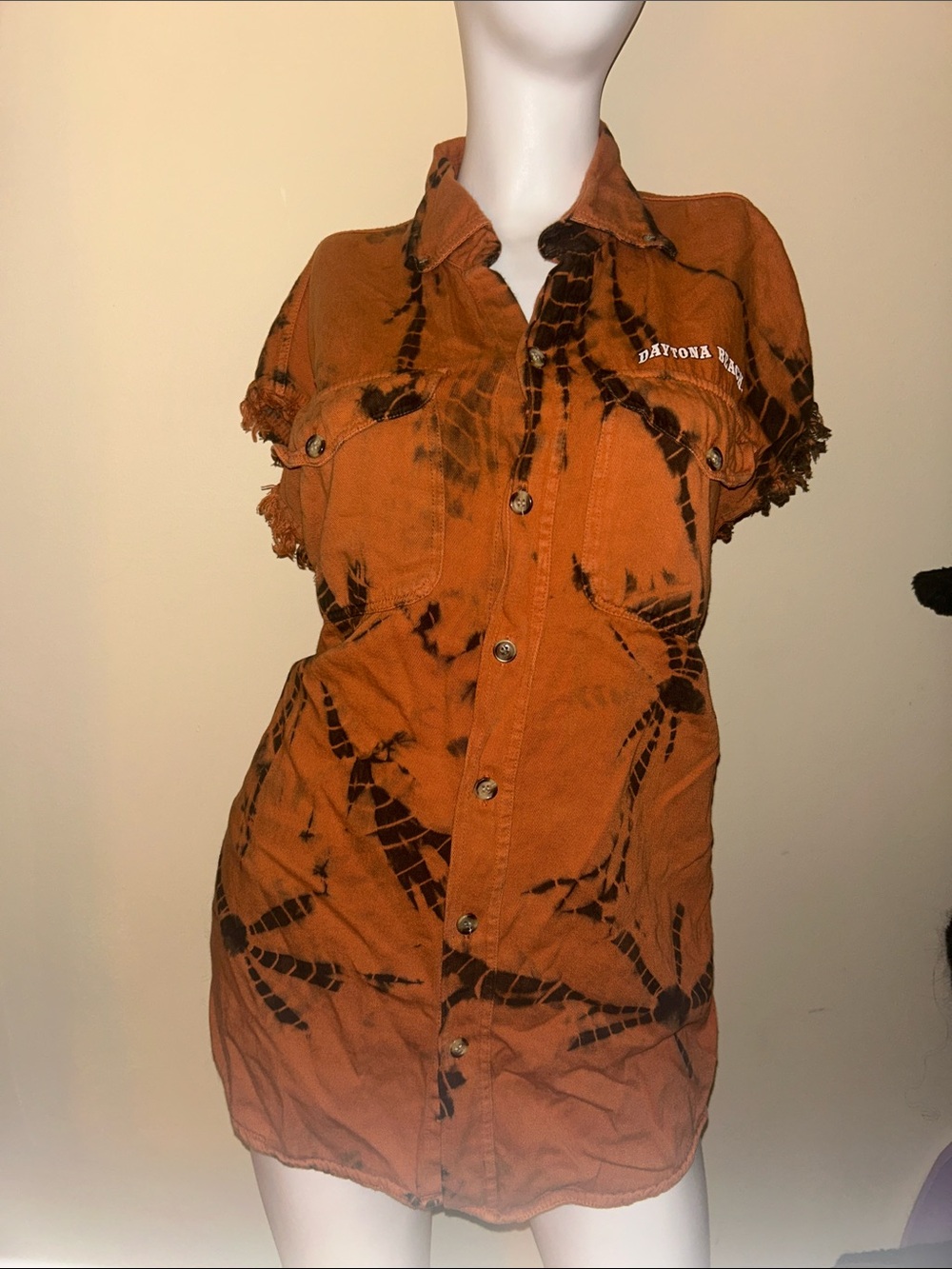 Women’s Rust Tie-Dye Button-Down Shirt Dress